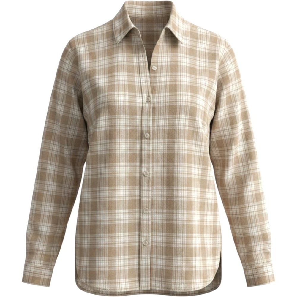 Uniqlo Tan Plaid Flannel Button Down Shirt Women Small 440605 Long Sleeve